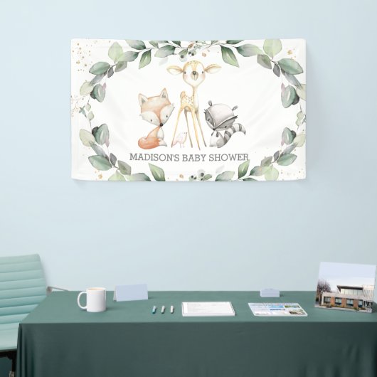 Woodland Animals GreenGenery Baby shower Achtergro Spandoek