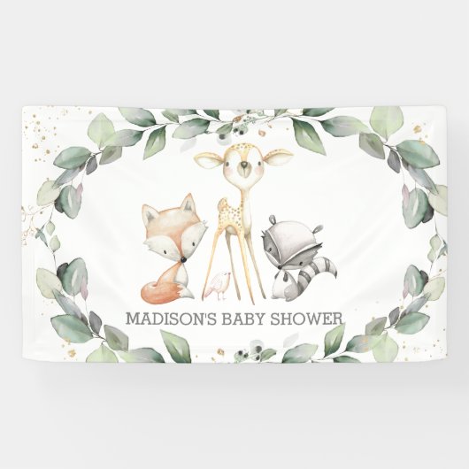 Woodland Animals GreenGenery Baby shower Achtergro Spandoek (Horizontaal)