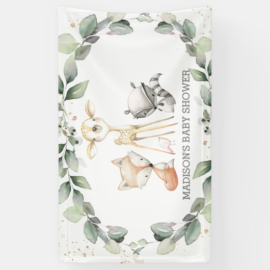 Woodland Animals GreenGenery Baby shower Achtergro Spandoek (Verticaal)
