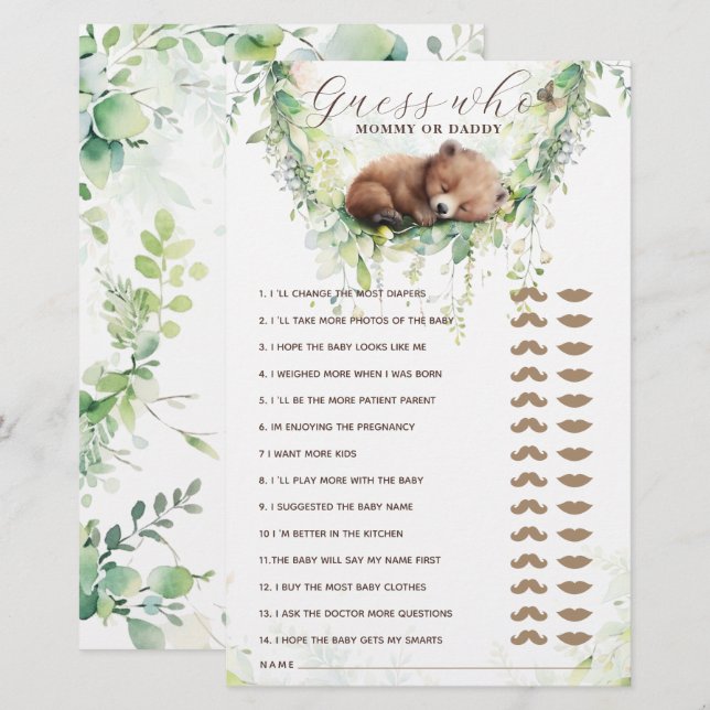 Woodland Animals GreenGenery Baby shower Guess spe (Voorkant / Achterkant)