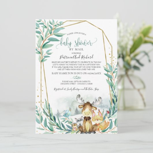 Woodland Animals GreenGenery Baby shower per post Kaart (Staand voorkant)