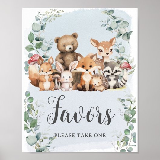Woodland Animals Groen Jongen Baby shower Gunsten Poster (Voorkant)