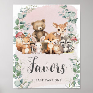 Woodland Animals Groen Meisje Baby shower Favors Poster