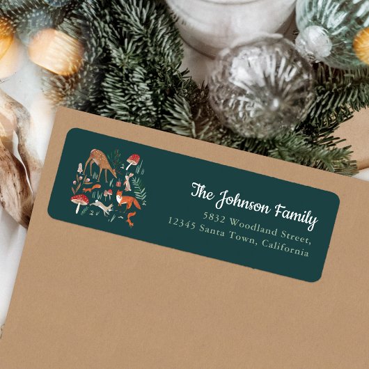 Woodland Animals Groene Kerstfeest Uitnodiging Etiket