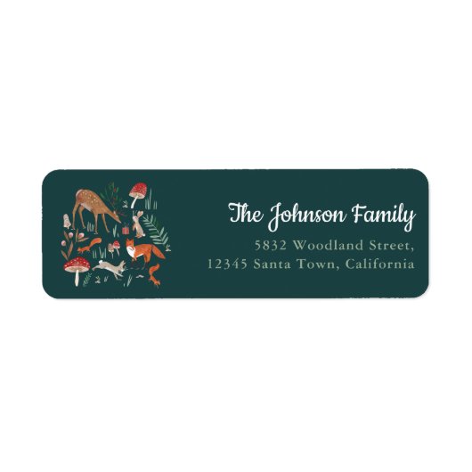 Woodland Animals Groene Kerstfeest Uitnodiging Etiket (Voorkant)