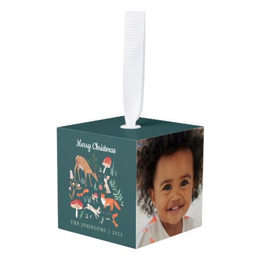 Woodland Animals Groene Kerstmis Foto Decoratie (Voorkant hoekig)