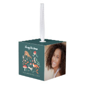 Woodland Animals Groene Kerstmis Foto Decoratie (Achter hoekig)