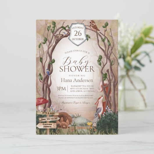 Woodland Animals Herfst Autumn Forest Baby shower Kaart (Staand voorkant)
