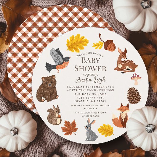 Woodland Animals Herfst Autumn Krans Baby shower Kaart