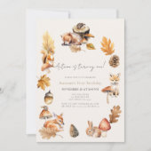 Woodland Animals Herfst/Autumn Mushroom 1e Verjaar Kaart (Voorkant)