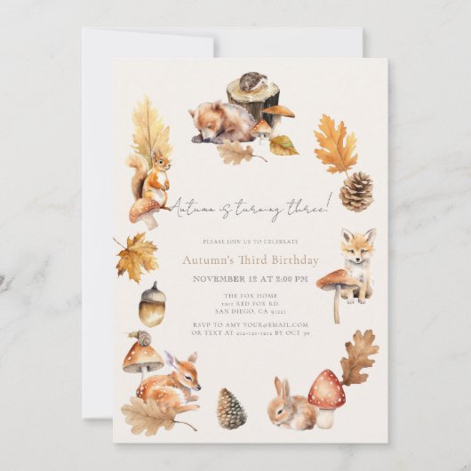 Woodland Animals Herfst/Autumn Mushroom Verjaardag Kaart (Voorkant)