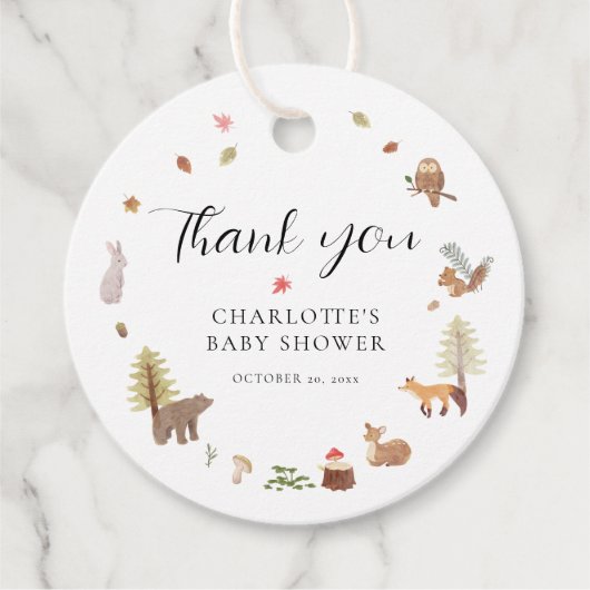 Woodland Animals Herfst Baby shower Dank u Bedankjes Labels (Voorkant)