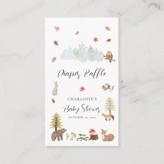 Woodland Animals Herfst Baby shower Luier Raffle Informatiekaartje (Voorkant)