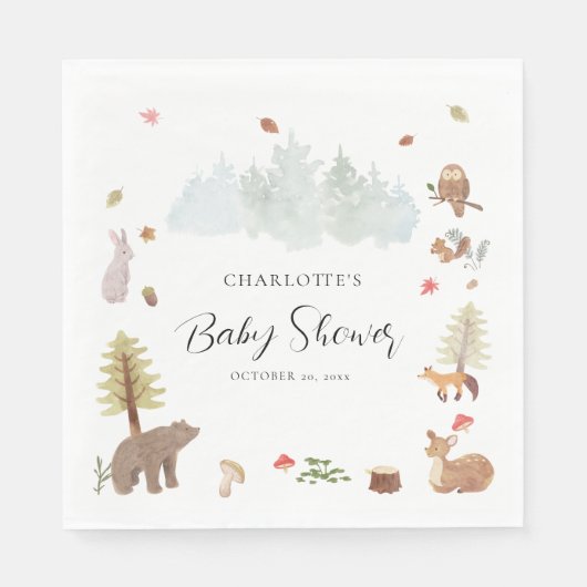 Woodland Animals Herfst Baby shower papier Servet (Voorkant)
