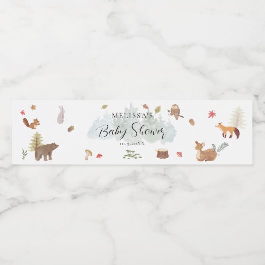 Woodland Animals Herfst Baby shower Waterfles Etiket (Enkel label)