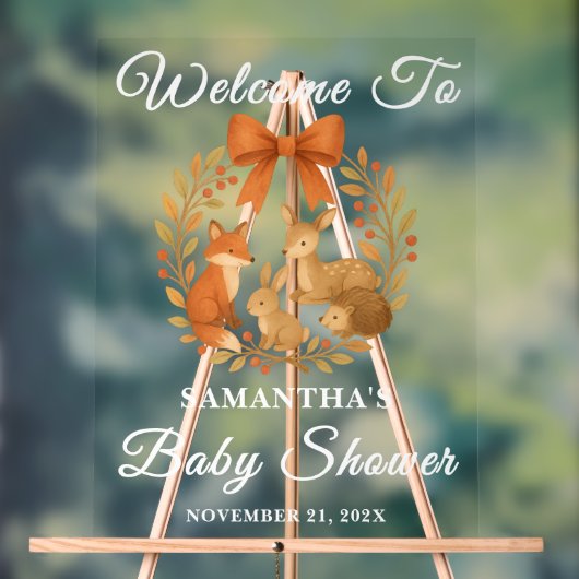 Woodland Animals Herfst Baby shower Welkom Acryl Bord (Neutraal)
