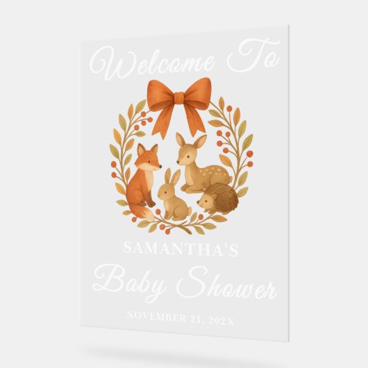 Woodland Animals Herfst Baby shower Welkom Acryl Bord (Hoek)