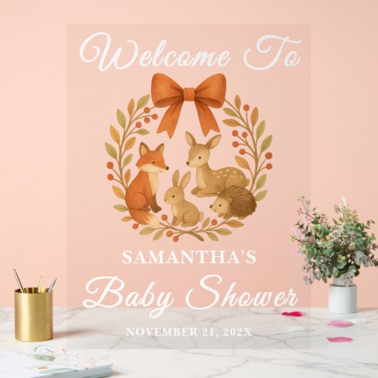 Woodland Animals Herfst Baby shower Welkom Acryl Bord (Huwelijk)