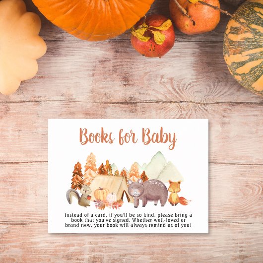 Woodland Animals Herfstboeken voor Baby shower Informatiekaartje