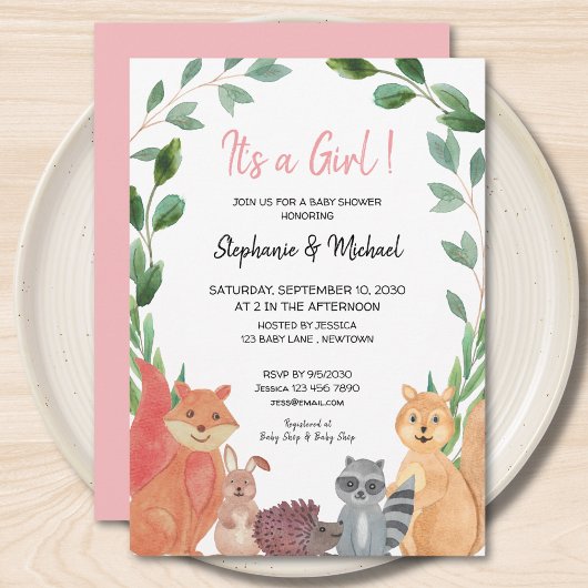Woodland Animals Het is een Baby shower voor meisj Kaart