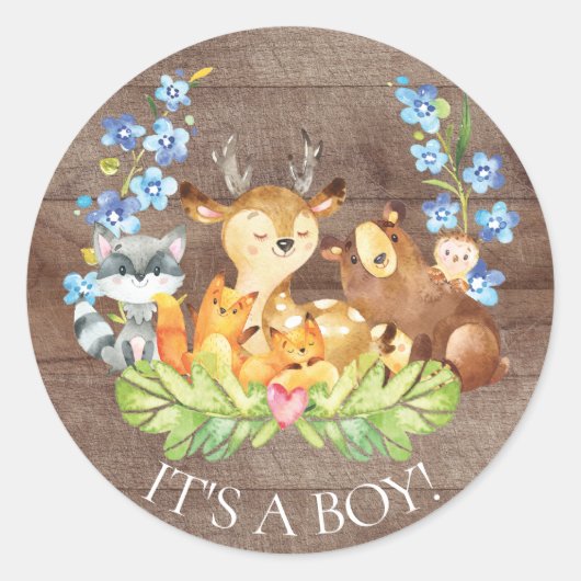Woodland Animals Het is een Boy Favor Sticker (Voorkant)