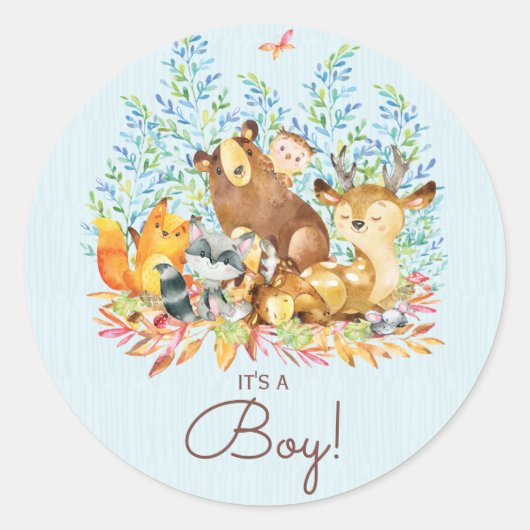 Woodland Animals Het is een Boy Favor Sticker (Voorkant)