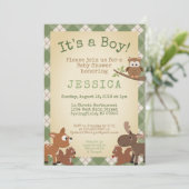 Woodland Animals Het is een jongen! Green Play Kaart (Staand voorkant)