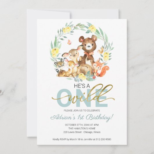 Woodland Animals, hij is een eerste verjaardag in Kaart (Voorkant)