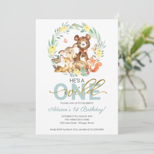 Woodland Animals, hij is een eerste verjaardag in Kaart (Staand voorkant)