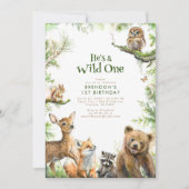 Woodland Animals Hij is een Wilde 1 1e verjaardag Kaart (Voorkant)