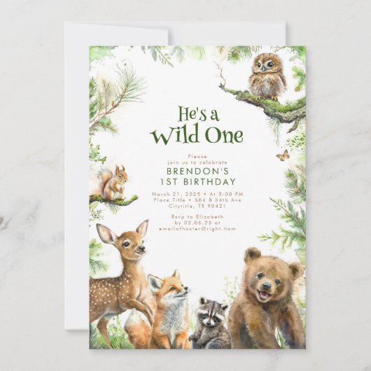 Woodland Animals Hij is een Wilde 1 1e verjaardag Kaart (Voorkant)