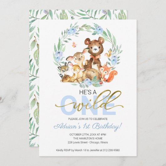 Woodland Animals, hij is een Wilde 1 Eerste Dag. Kaart (Voorkant / Achterkant)