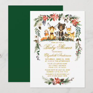 Woodland Animals Holiday Baby shower Gold Kaart