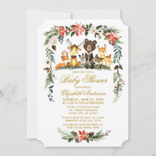 Woodland Animals Holiday Gold Baby shower Kaart