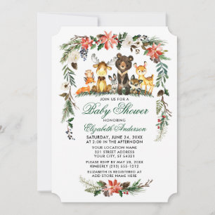 Woodland Animals Holiday Green Baby shower Kaart