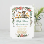 Woodland Animals Holiday Green Gold Baby shower Kaart (Staand voorkant)