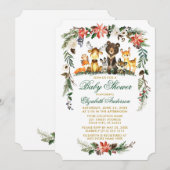 Woodland Animals Holiday Green Gold Baby shower Kaart (Voorkant / Achterkant)
