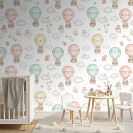 Woodland Animals Hot Air Balloon Pattern ID1230 Behang