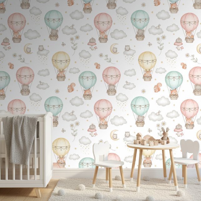 Woodland Animals Hot Air Balloon Pattern ID1230 Behang (Creator heeft geüpload)