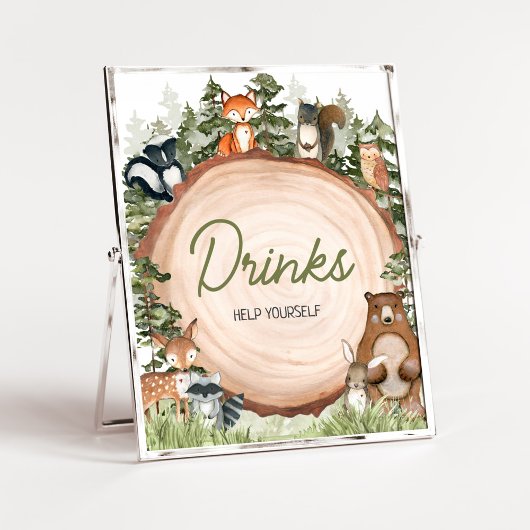 Woodland Animals Houtplak Drinken Poster
