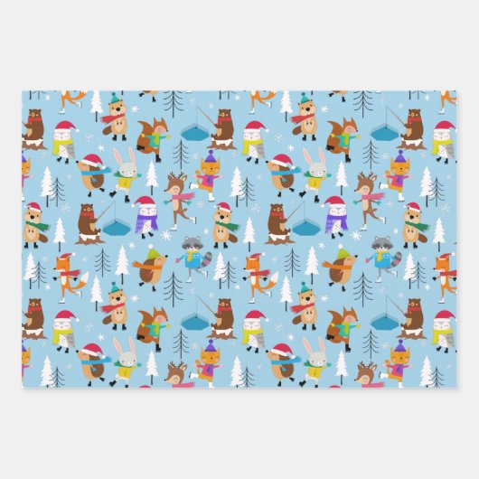 Woodland Animals Ice Skute kerst Inpakpapier Vel (Voorkant)