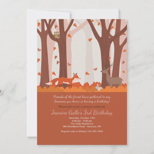 Woodland Animals Invitation Kaart (Voorkant)
