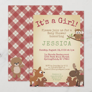 Woodland Animals It's a girl! baby shower Kaart