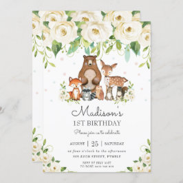 Woodland Animals Ivory White Floral 1 september Kaart