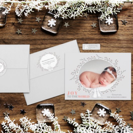 Woodland Animals Joy to the World Foto Feestdagenkaart