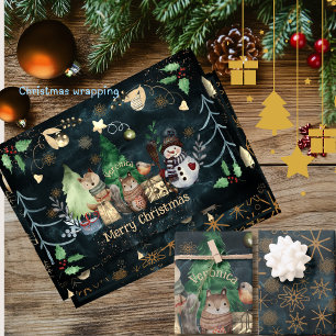 Woodland Animals Kerst Blauwgroen Inpakpapier Vel