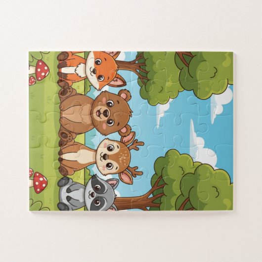 Woodland Animals Kids Puzzle | Cute Fox Bear Deer  Legpuzzel (Horizontaal)