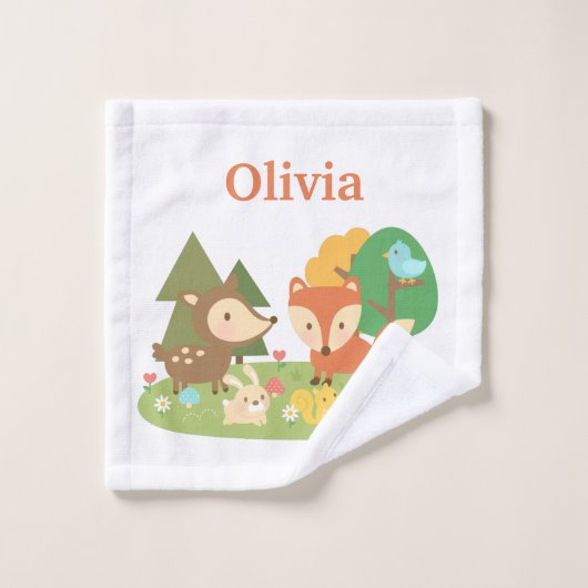 Woodland Animals Kinder Gepersonaliseerde badhandd Bad Handdoek (Wasdoekje)