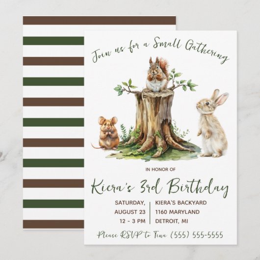 Woodland Animals, kleine bijeenkomst, verjaardagsf Kaart (Voorkant / Achterkant)