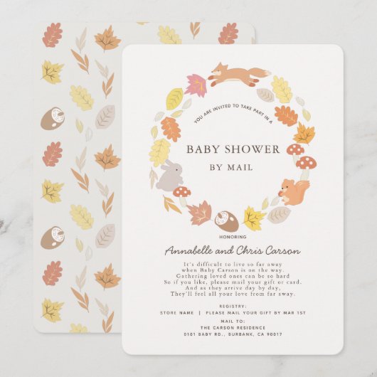 Woodland Animals Krans Baby shower per Mail Kaart (Voorkant / Achterkant)
